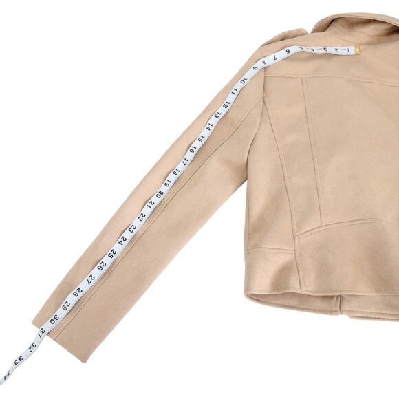 BB Dakota Steve Madden Faux Suede Moto Biker Jacket Tan Cropped Zip S - Picture 8 of 12